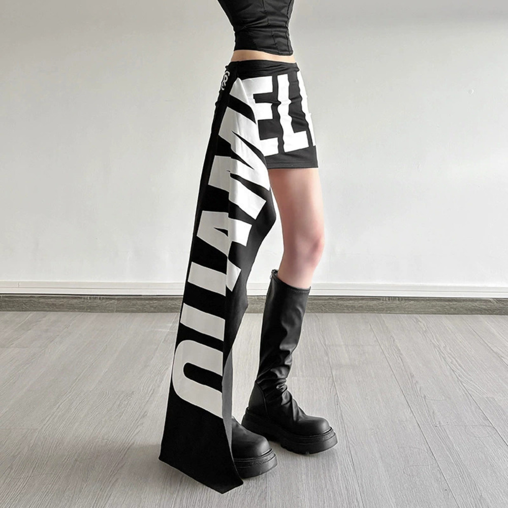 ZARA Womens Summer Black White Letter Print Asymmetric Mini Skirt